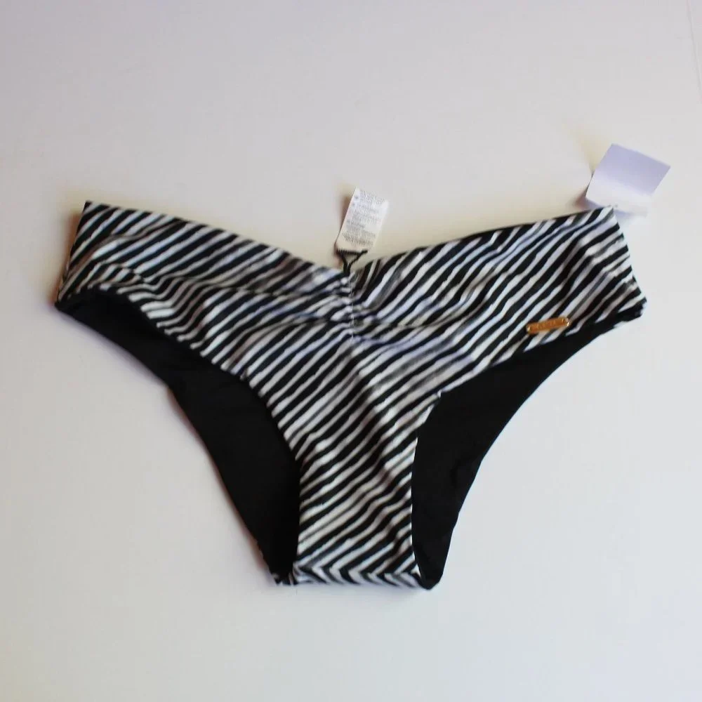 Saha Coral Ruched Reversible Zebra Bikini Bottom Swimsuit NEW Large